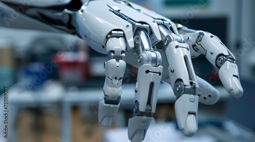 Detailed Close-Up of a Robotic Arm, To provide a striking and detailed image of a robotic arm for use in advertising, marketing, or editorial content