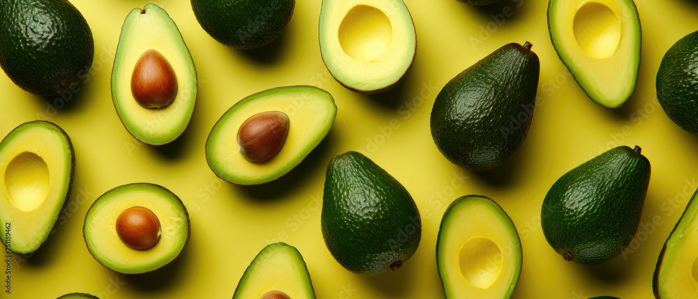 top view of a background of fresh ripe avocados fruit close together and stacked top view of a background of fresh ripe avocados fruit close together and stacked