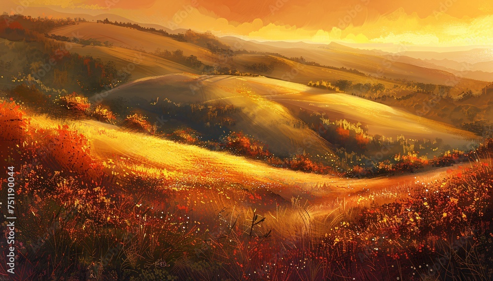 Golden Sunset Over the Hills Generative AI