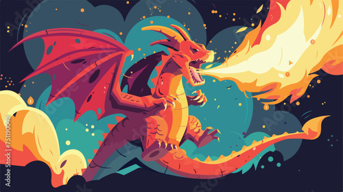 Cartoon fire-breathing dragon. © Nobel