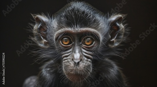 Intense Young Monkey Portrait with Piercing Eyes, Activists promoting animal rights, Close-up portrait of a young monkey with strikingly intense eyes, showcasing the depth and emotion of our primate r © Pui