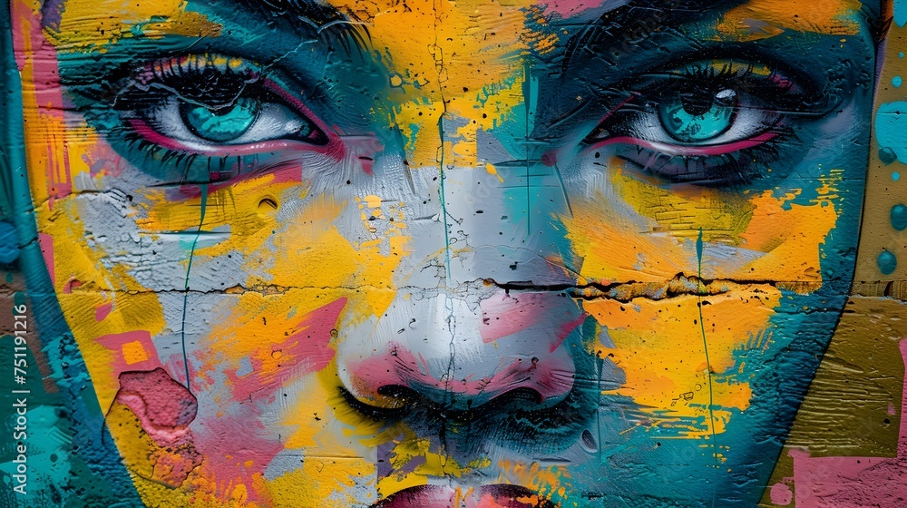 Fototapeta premium Colorful Mural of a Womans Face in the Style of Street Art