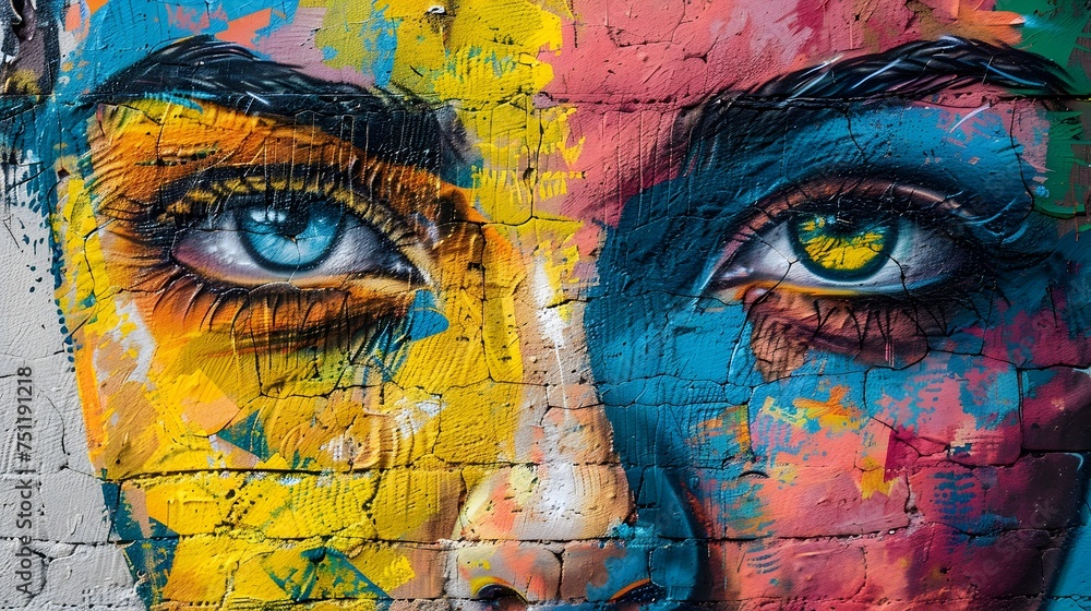 Colorful Graffiti of a Womans Expressive Eyes