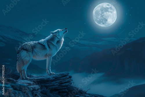 Howling at the Full Moon A Wolf's Nighttime Adventure Generative AI © bipul