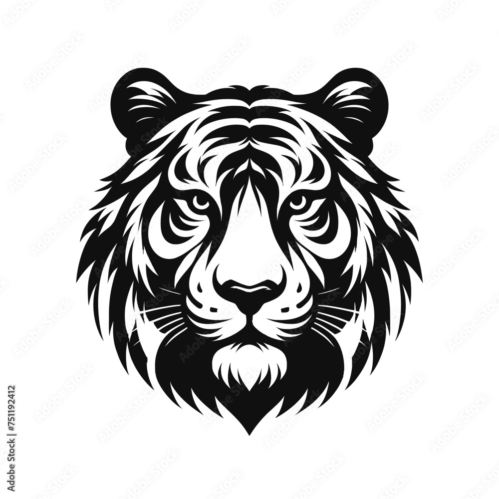 The vector-style illustrations of a Tiger head silhouette The vector-style illustrations of a Tiger head silhouette