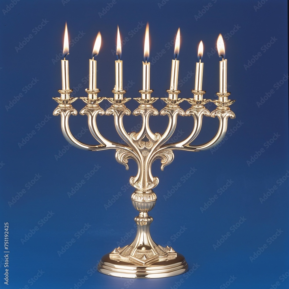 Holiday Glow A Golden Menorah on a Blue Background Generative AI Holiday Glow A Golden Menorah on a Blue Background Generative AI