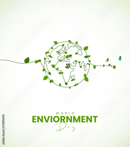 05 June, World Environment day, leaf effect world map, eco friendly world map, environment day creative concept, 3D Illustration.