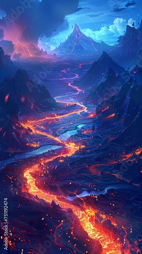 Fiery Path to Paradise A Glowing Red River of Fire Generative AI
