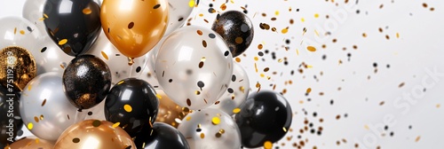Celebrate Differently Black and White Party Balloons with Gold and Black Decorations Generative AI