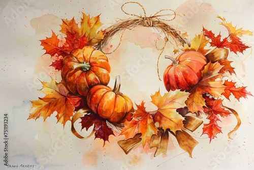 Autumn Leaves and Pumpkins A Seasonal Painting Generative AI