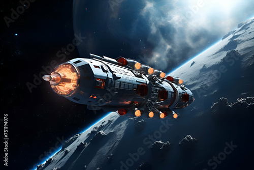 Wallpaper Mural Spaceship in space. Science fiction art. 3D rendering Torontodigital.ca