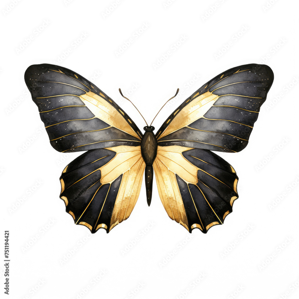 cute watercolor single butterfly in black and gold colors isolated on white background cute watercolor single butterfly in black and gold colors isolated on white background