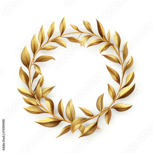 round roman laurel wreath crown symbol with long gold leaves on white background created with Generative AI Technology