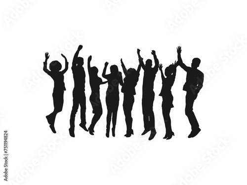 college students raising silhouettes. graduate students with academic caps, silhouette. Graduation at university or college or school. People raising hands silhouette. isolated on white background.