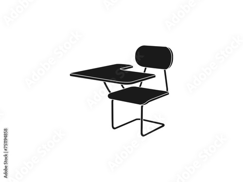 School desk chair icon vector, filled flat sign, solid pictogram isolated. Desk Chair (Back To School) icon. Office School Table black Flat Icon. vector icon symbol isolated on white background.