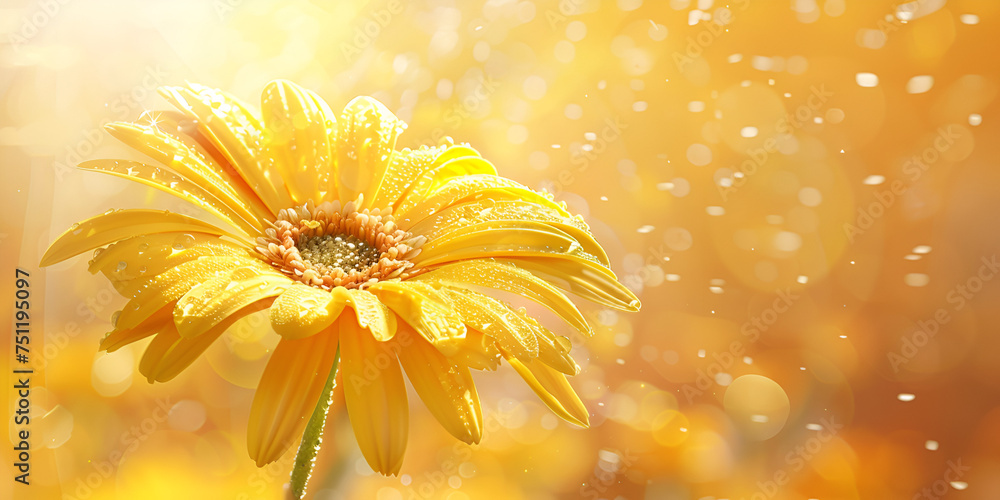 Portrait of fresh yellow daisy, single flower,