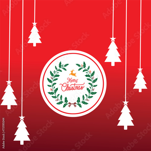 christmas card with christmas tree and balls
