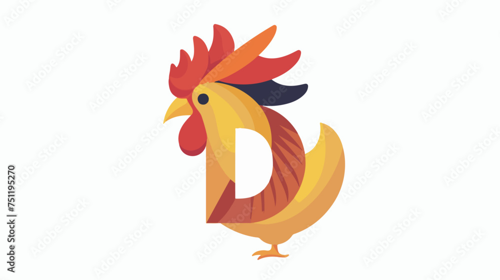 Letter D Poultry Logo With Hen Symbol.