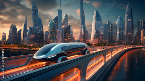 Car on the road in the modern city. 3D rendering.