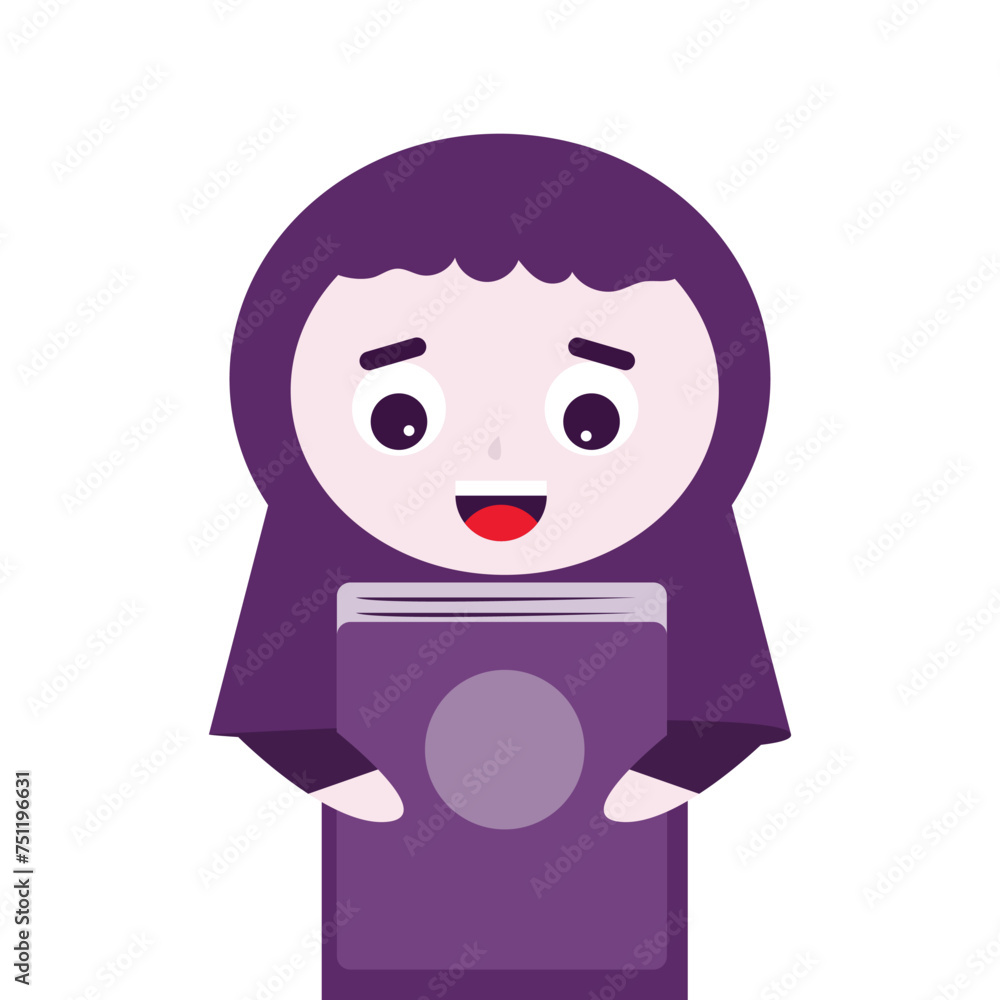 Vector illustration of a Muslim girl wearing a hijab and holding the Quran Vector illustration of a Muslim girl wearing a hijab and holding the Quran
