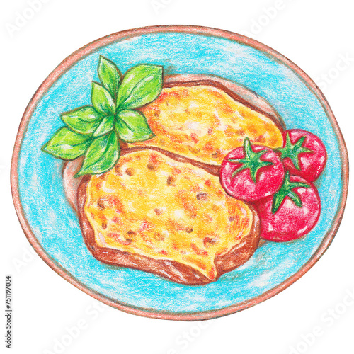 Bilde på lerret welsh rarebit color pencil drawing style, bread and cheese combos from around th