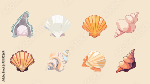 Sea animal shell cartoon theme elements.