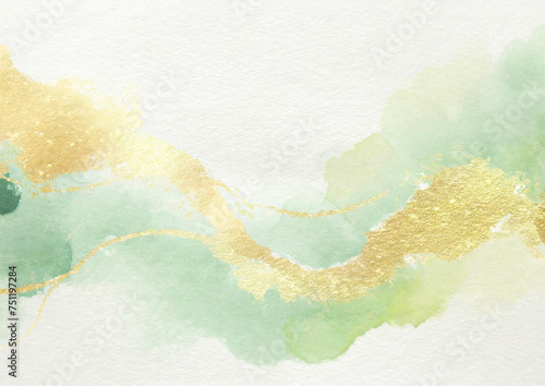 緑とゴールドの水彩イメージ背景

