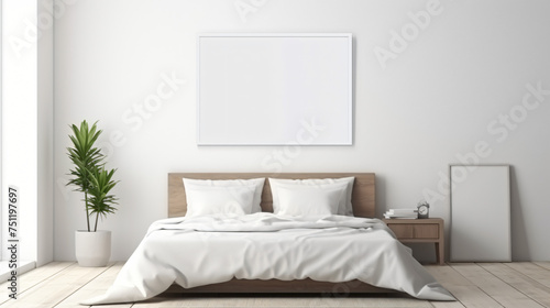 Mockup poster frame in white luxury bedroom interi © Anaya