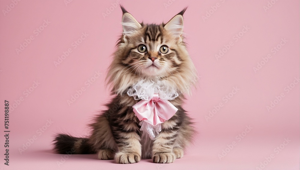 A playful Maine Coon cat adorned with a party hat and festive outfit, ideal for celebrations and fun themes