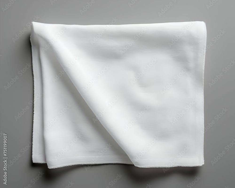 White cloth napkin on grey background. Top view. Copy space.