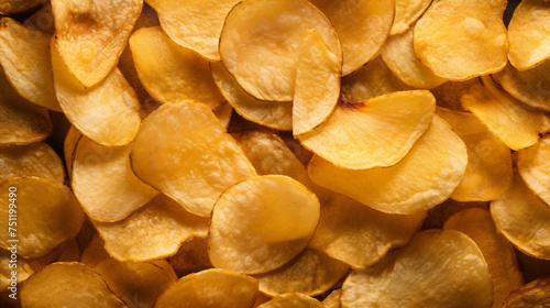 Natural potato chips closeup background golden