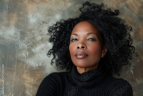 studio fashion shot of natural beauty African American mid aged woman
