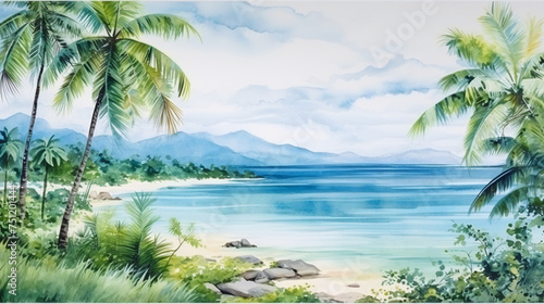 Panoramic view tropical climate simple watercolor