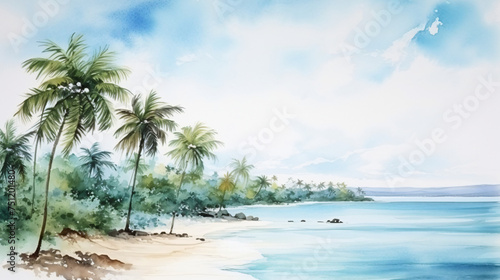 Panoramic view tropical climate simple watercolor © Anaya