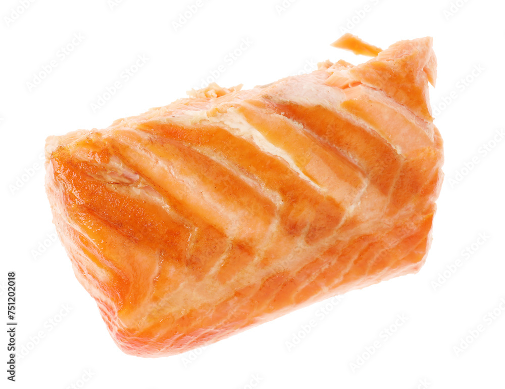 Piece of tasty grilled salmon isolated on white Piece of tasty grilled salmon isolated on white