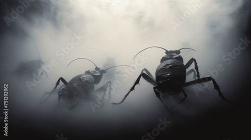 Phobia fear silhouettes of huge cockroaches in whi © Anaya