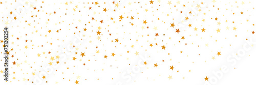 Confetti of golden stars. Chaotic abstract background with scattered elements of stars. Festive decor on a transparent background.