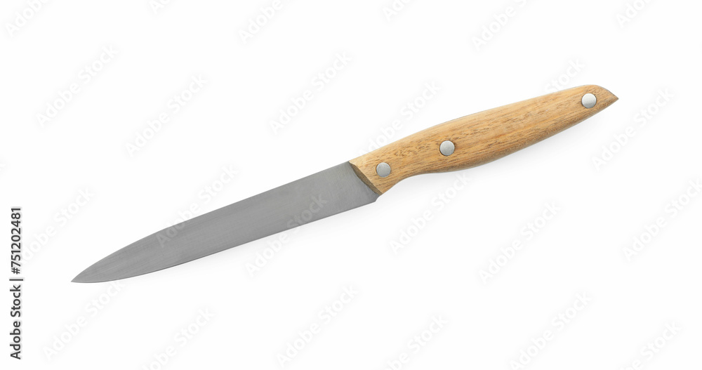 One sharp knife with wooden handle isolated on white One sharp knife with wooden handle isolated on white
