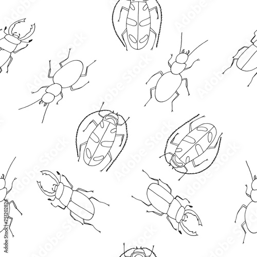 beetles seamless pattern hand drawn in doodle style. simple, minimalism,
