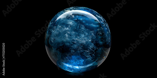 Abstract blue sphere render shiny blue glass ball that has a light shining through Close up texture of a clear glass sphere