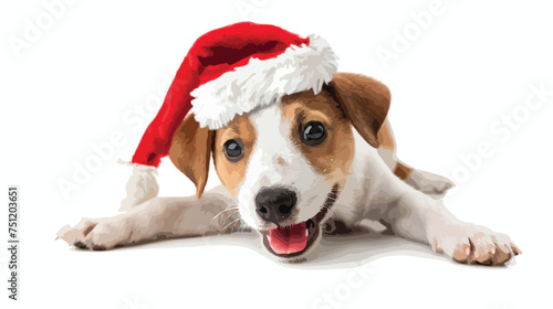 Cute Christmas dog on white background. © Nobel
