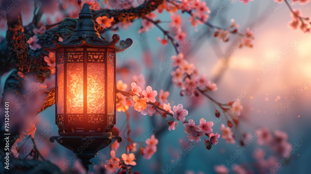 Lamp with Cherry blossom in the background. Lamp with Cherry blossom in the background.