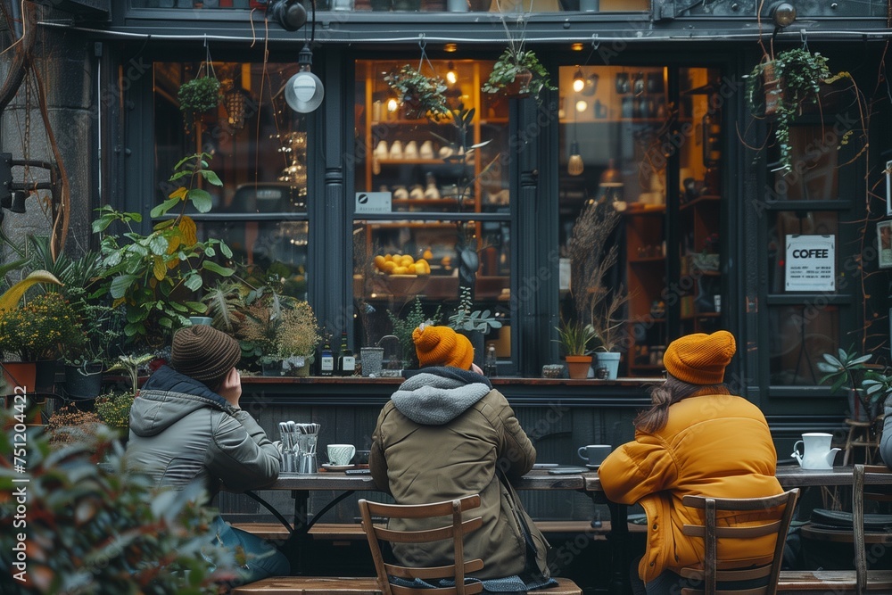 Diverse Friends Discussing Life Over Coffee in a Rustic Cafe