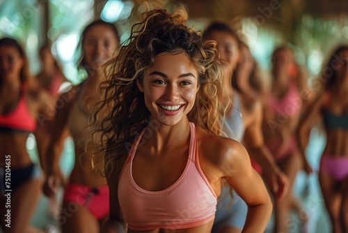 Group of Women Dancing and Smiling in Studio, Embracing Fun and Fitness