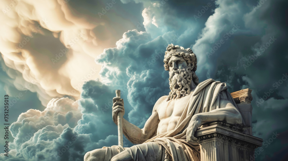 A magnificent statue of Zeus, the leader of the ancient greek gods A magnificent statue of Zeus, the leader of the ancient greek gods