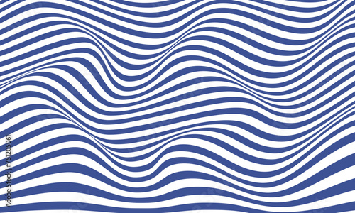Abstract navy stripes optical art wave line background.