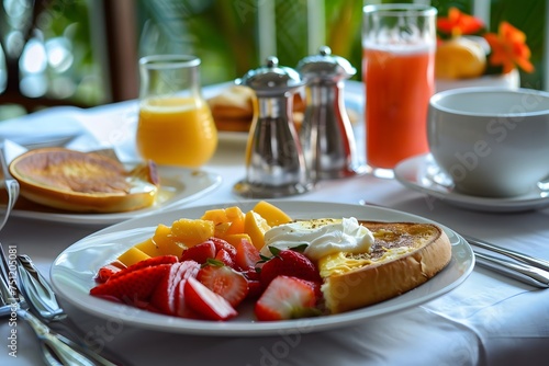 Breakfast with fresh fruit.