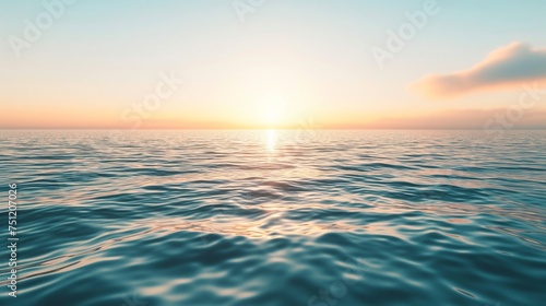 A tranquil HD depiction of a minimalist seascape at sunrise, featuring a gradient sky and calm waters for an elegant background mockup.