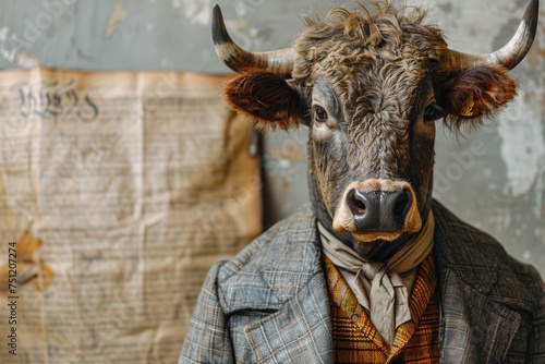 An anthropomorphic twist sees an African buffalo donning a sharp suit in this hyper-realistic portrait, blending sophistication with the wild. photo