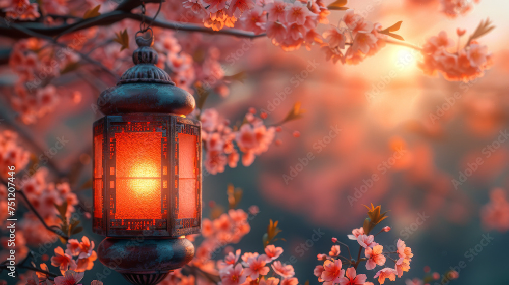 Lamp with Cherry blossom in the background. Lamp with Cherry blossom in the background.